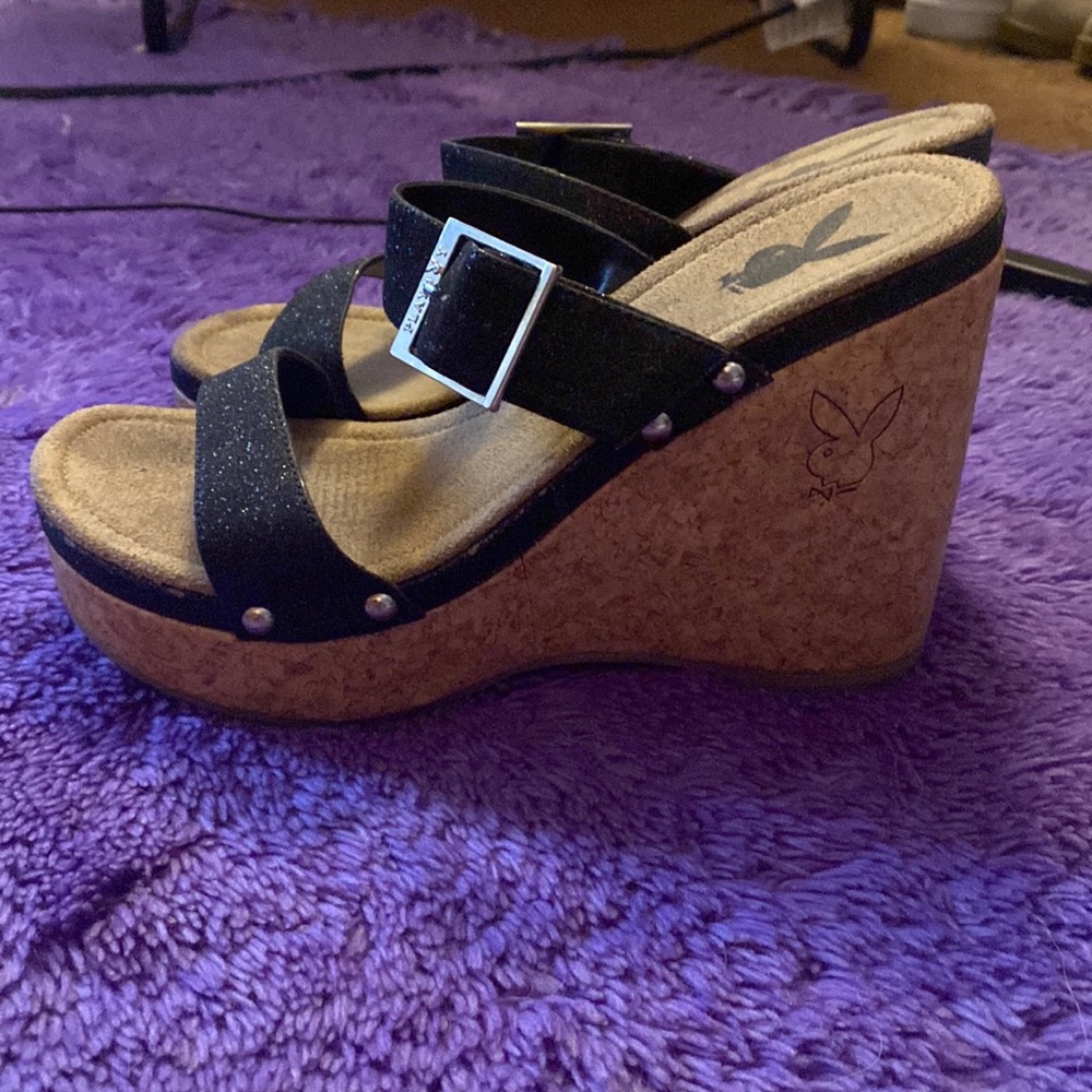 Playboy black wedge heels